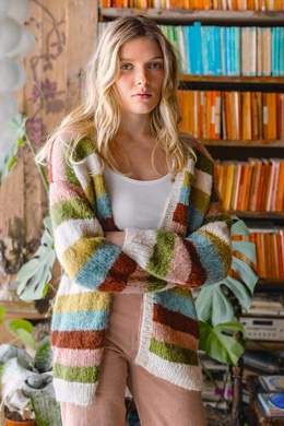 Stribet cardigan i alpakka