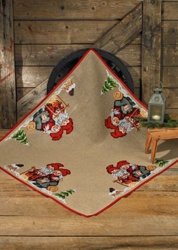 Broderet juletræstæppe - Nissemor og nissefar 45-9239