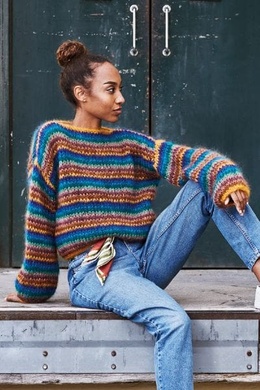 Strikkeopskrft Stribet sweater i dobbelt Bella