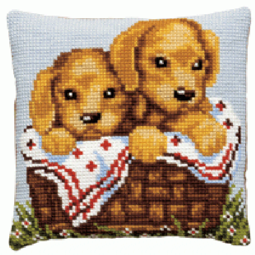 Påtegnet broderi med hundehvalpe