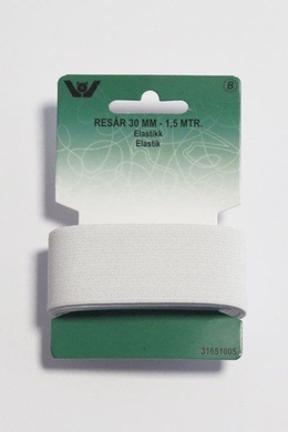 Elastik 30 mm - 1,5 meter - Hvid