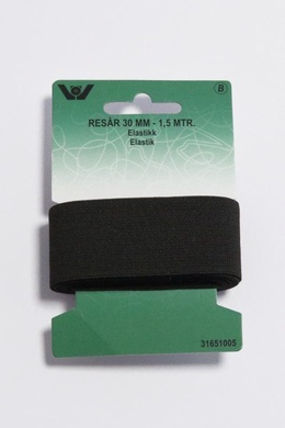Elastik 30 mm - 1,5 meter - Sort