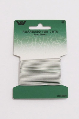 Elastik - 1 mm - 3 meter - Hvid