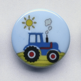 Knap med blå traktor