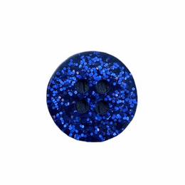 Plastikknap med glimmer og 2 huller Blå