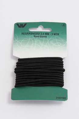 Rund Elastik 2,5 mm - 3 meter - Sort