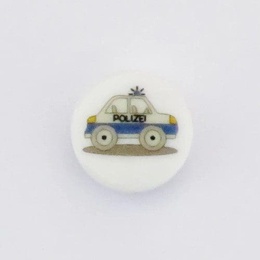 Hvid knap med politibil