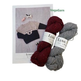 Strikkekit til Koala bluse i Rød og Grå