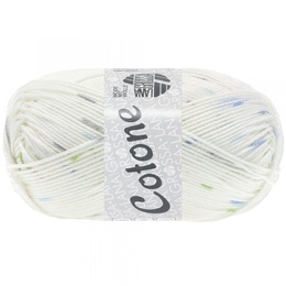 Bomuldsgarn Cotone Mouliné 411 Hvid med blå og grønne nister