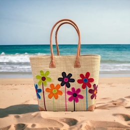 Kurvetaske Patchwork blomster natur på stranden