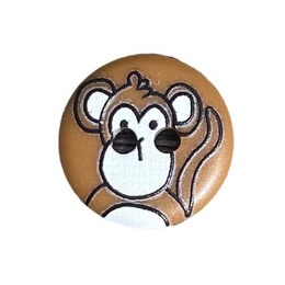 Brun plastikknap med fræk abe 15 mm