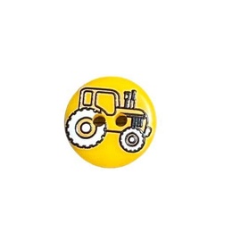 Gul plastikknap med traktor.