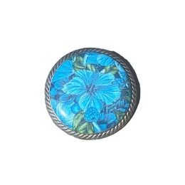 Metalknap med blomster 20 mm Blå