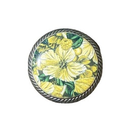 Metalknap med blomster 20 mm Gul