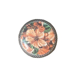 Metalknap med blomster 20 mm Brun