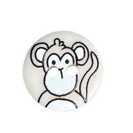 Naturfarvet plastikknap med abe 15 mm