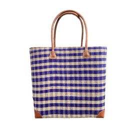 Kurvetaske Bastvæv med blå pepitatern Large fra Madam Græskar