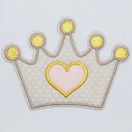 Grå krone med lyserødt hjerte og guldglimmer.