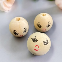Træperle med ansigt 30 mm