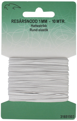 Rund Elastik 1 mm - 10 meter - Hvid
