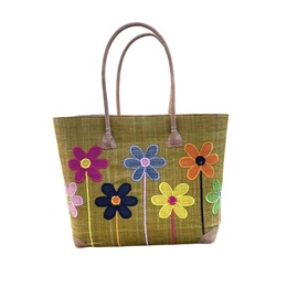 Kurvetaske Patchwork blomster Gylden L