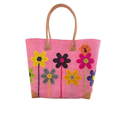 Kurvetaske Patchwork blomster Lyserød Medium