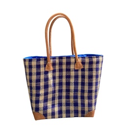 Kurvetaske – Bastvævet, Small, Blå pepitatern