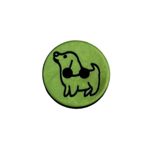 Plastikknap Grøn hund 15 mm