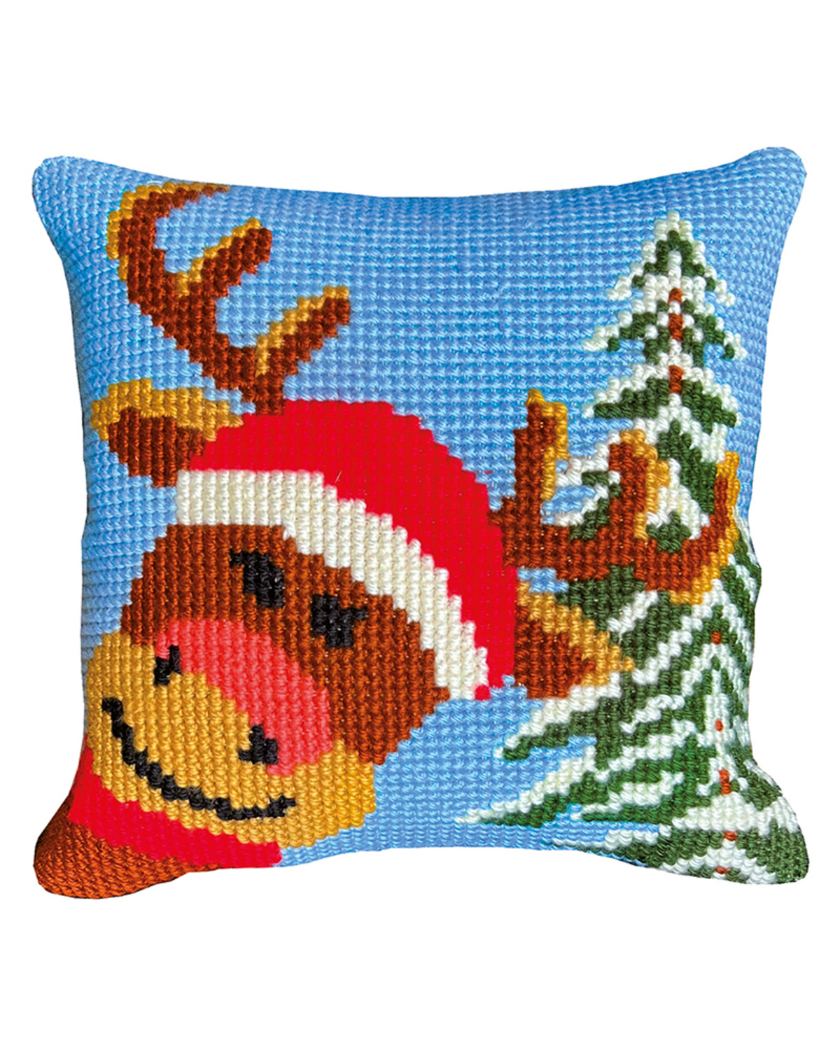 Broderikit til en pude med Rudolf med den røde tud.