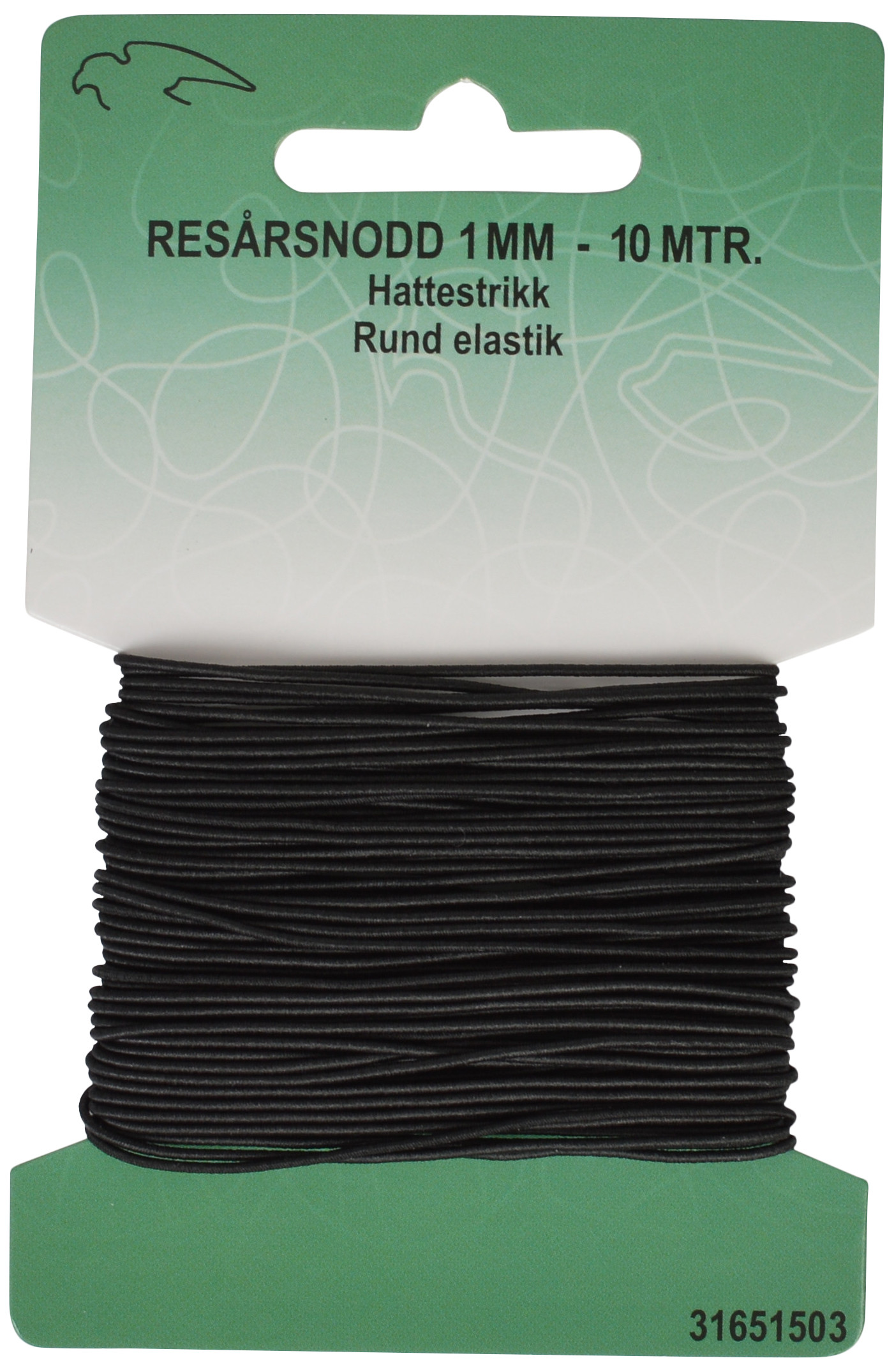 Rund Elastik 1 mm - 10 meter - Sort