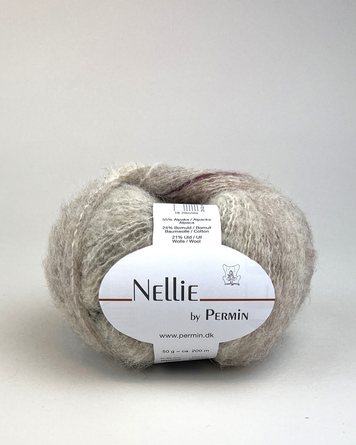 Garn Nellie 882403 Beige med aubergine og brune striber