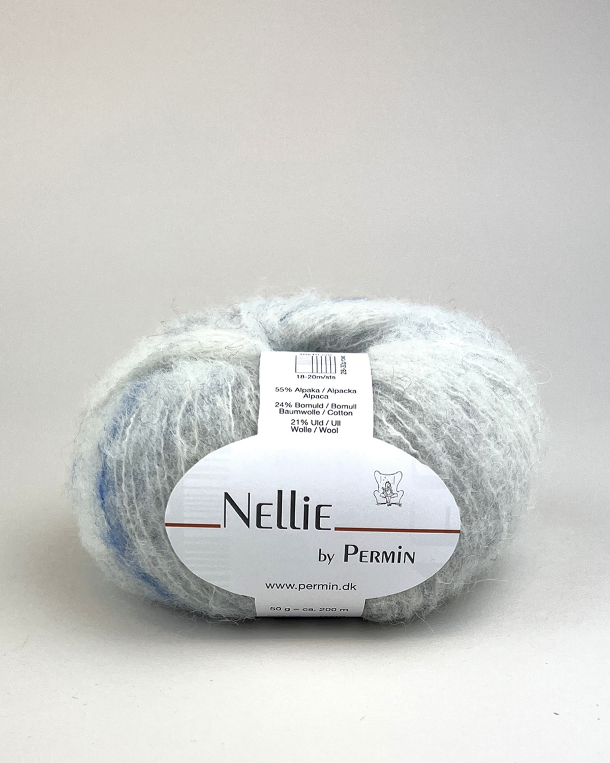 Garn Nellie 882405 Lyseblå med jeans og kobolt striber