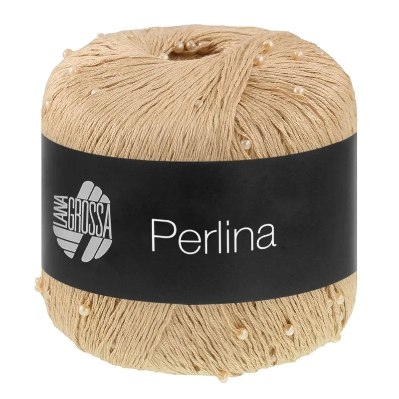 Garnnøgle Lana Grossa Perlina farve 02 Beige i lys sandbeige med små tone-i-tone voksperler