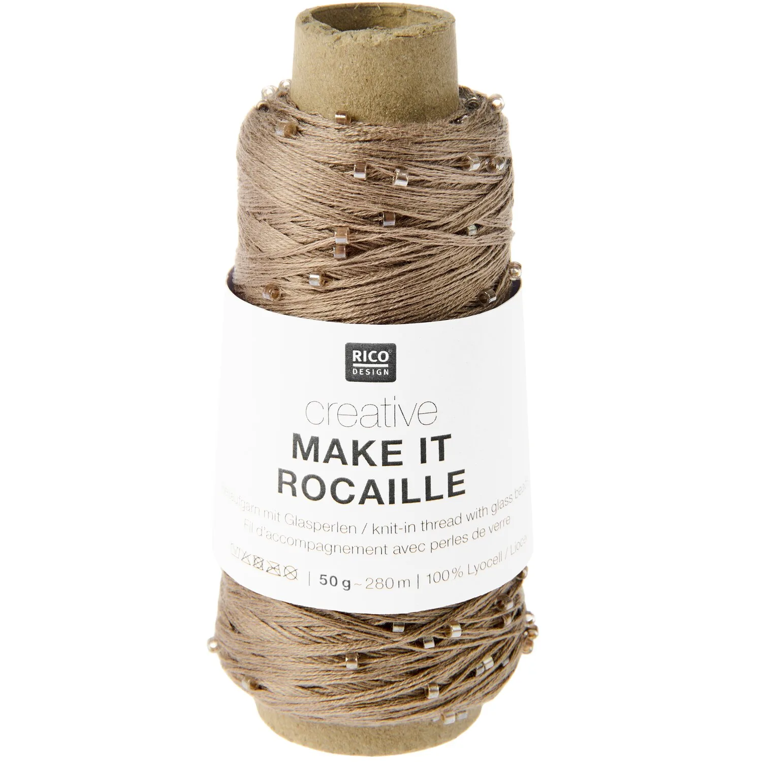 Spole Rico Creative Make it Rocaille 001 Beige, beige effekttråd med beige og klare glasperler