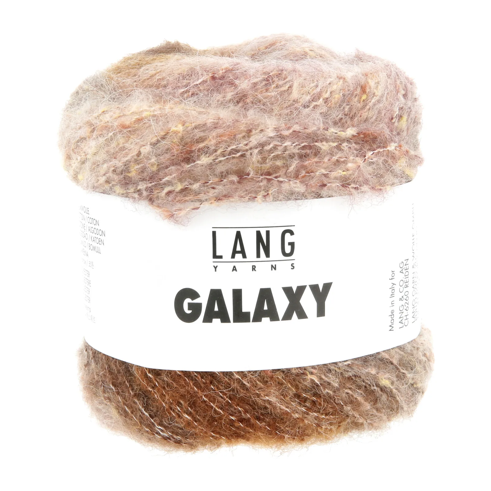 Garnnøgle Lang Yarns Galaxy farve 1189.0001 med varme efterårstoner i beige, cognac, brun og støvet rosa