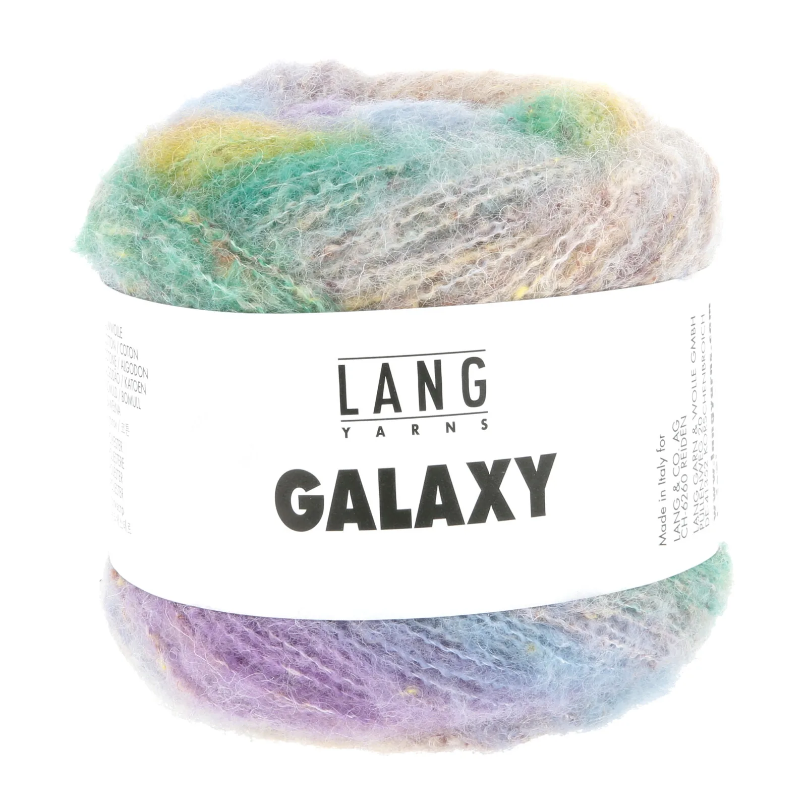 Garnnøgle Lang Yarns Galaxy farve 1189.0002 med lyse toner i mint, lysegrøn, lavendel, dueblå og beige