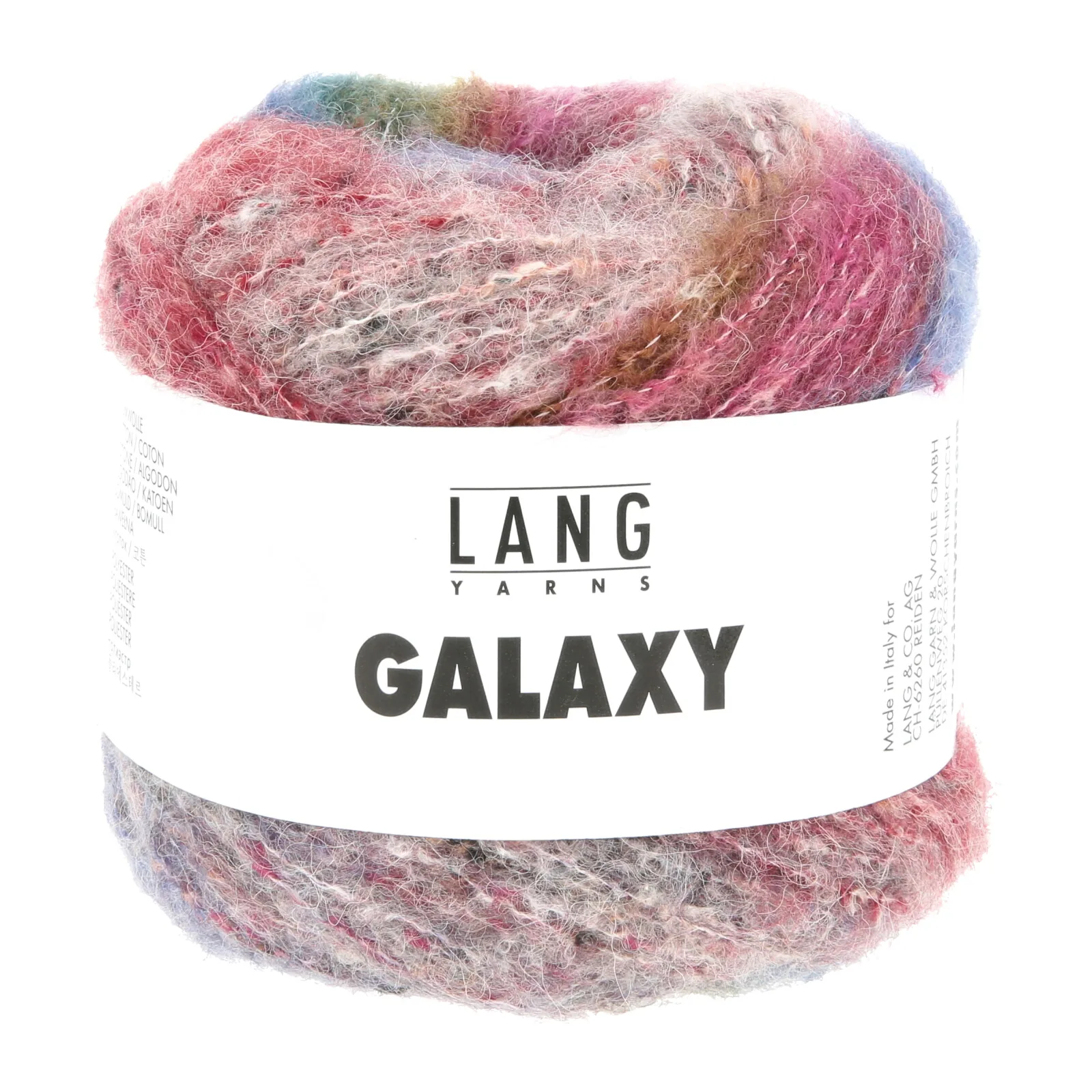 Garnnøgle Lang Yarns Galaxy farve 1189.0003 med hindbærrød, dueblå, grå og beige